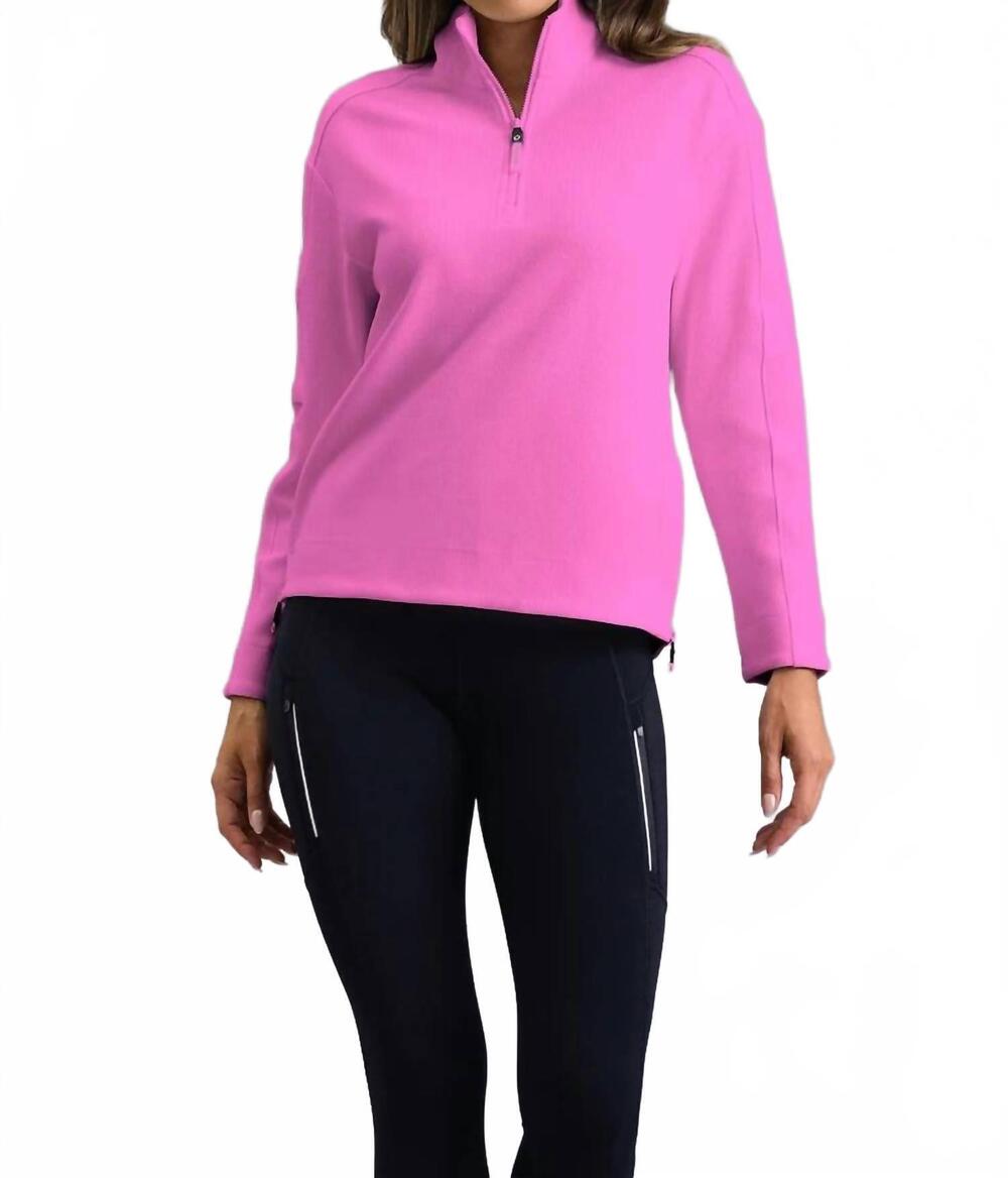 NEW IBKUL waffle knit 1/4 zip pullover sweatshirt in hot pink